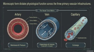 Cross-sections of artery, vein, and capillary