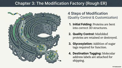 Rough ER and protein modification steps
