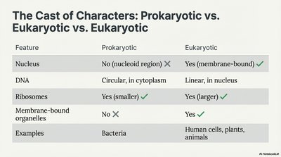 Comparison table of prokaryotic and eukaryotic cells