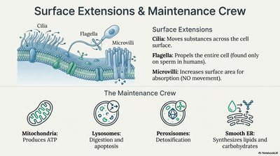 Cell surface extensions and maintenance organelles
