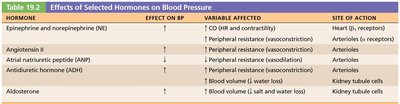 Table of hormone effects on blood pressure