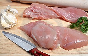 Raw chicken on a cutting board