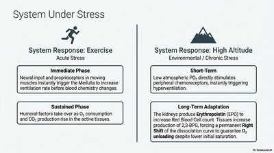 Table of respiratory responses to exercise and altitude