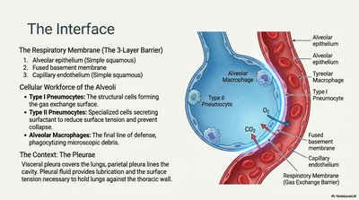 Diagram of the alveolus and respiratory membrane