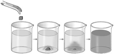 Demonstration of diffusion with a dissolving cube in water