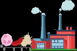 Factory representing blood cell production in bone marrow
