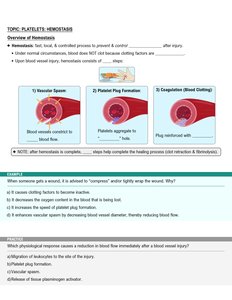 Hemostasis overview: vascular spasm, platelet plug, coagulation