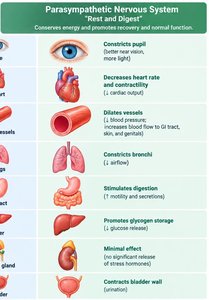 Parasympathetic nervous system effects on target organs