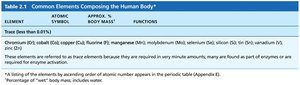 Table of trace elements composing the human body