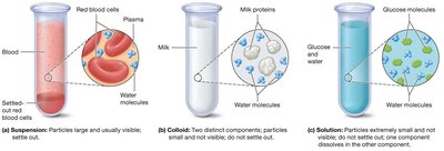 Three types of mixtures: suspension, colloid, solution