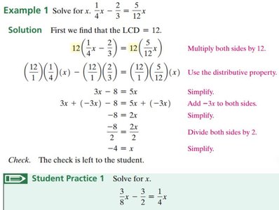 Example 1 solution for equation with fractions