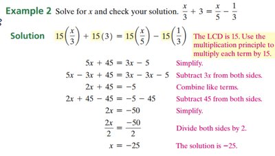 Example 2 solution for equation with fractions