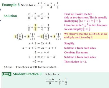 Example 3 solution for equation with fractions