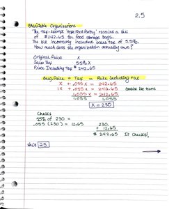 Handwritten notes showing tax calculation problem