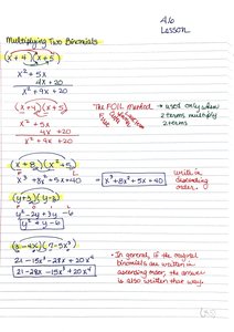Multiplying Two Binomials using FOIL method