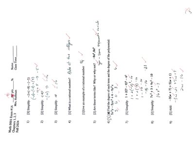 Math 0001 Exam #1A, integer operations and simplification
