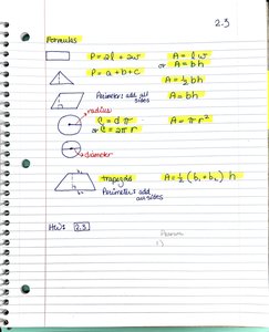 Geometry formulas for area and perimeter