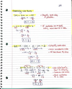 Combining like terms in equations