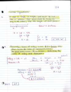 Linear equation word problems and solutions