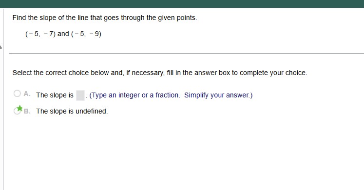Screenshot of slope question with two points