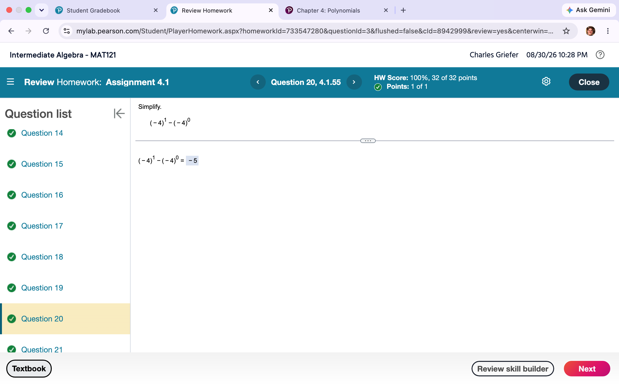 Screenshot of algebra homework question about simplifying exponents