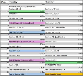 Tentative class calendar for Math Foundations I and II