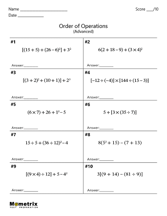 Order of Operations worksheet
