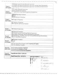 Course syllabus page with weekly topics and dates