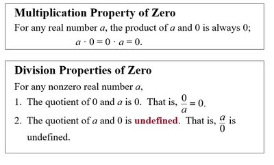 Multiplication and division properties of zero