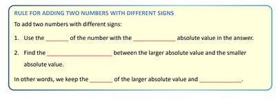 Rule for adding two numbers with different signs