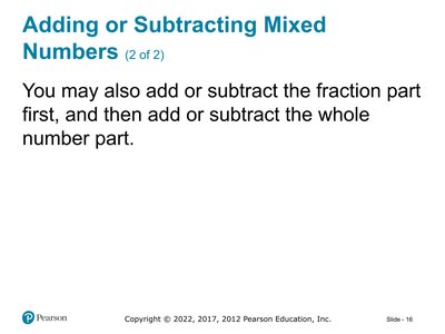 Instructions for adding or subtracting mixed numbers (continued)