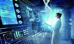 Bioinformatics: scientist analyzing DNA data