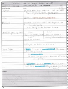 Handwritten notes on chemical context of life