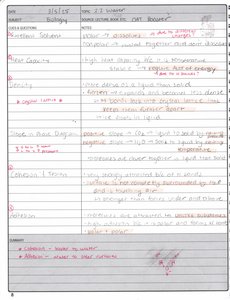 Handwritten notes on water properties