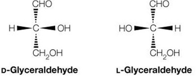 D- and L-Glyceraldehyde enantiomers