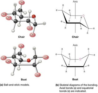 Chair and boat conformations of pyranose rings