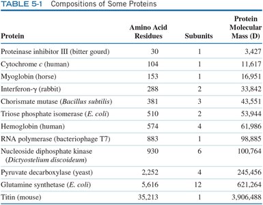 Compositions of some proteins table
