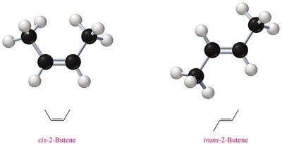 Cis and trans isomers of 1,2-dichloroethene