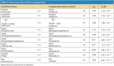 Weak acids and conjugate bases table