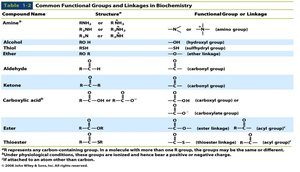 Table of common functional groups in biochemistry