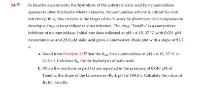 Neuraminidase kinetics and Tamiflu inhibition