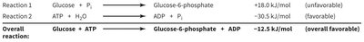 Table showing energetics of coupled reactions