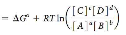 Equation relating ΔG, ΔG°, and Q