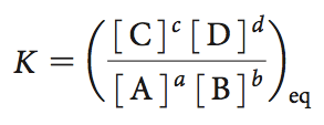 Table of relationships between K, Q, and ΔG