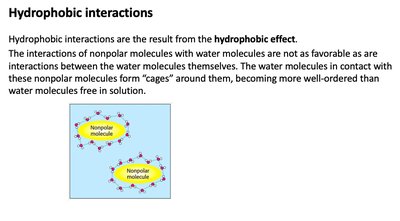 Diagram of water molecules forming cages around nonpolar molecules