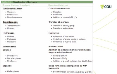 Table of enzyme classes and subclasses