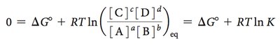 Free energy change equation at equilibrium