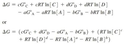 Free energy change equations