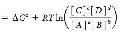 Free energy change equation with equilibrium constant