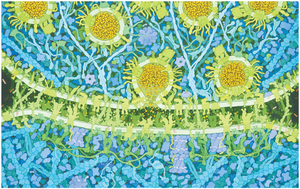 Artistic representation of the plasma membrane showing proteins, lipids, and carbohydrates